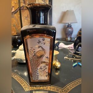 Artistic Black and Gold Vase with Peacock Motif